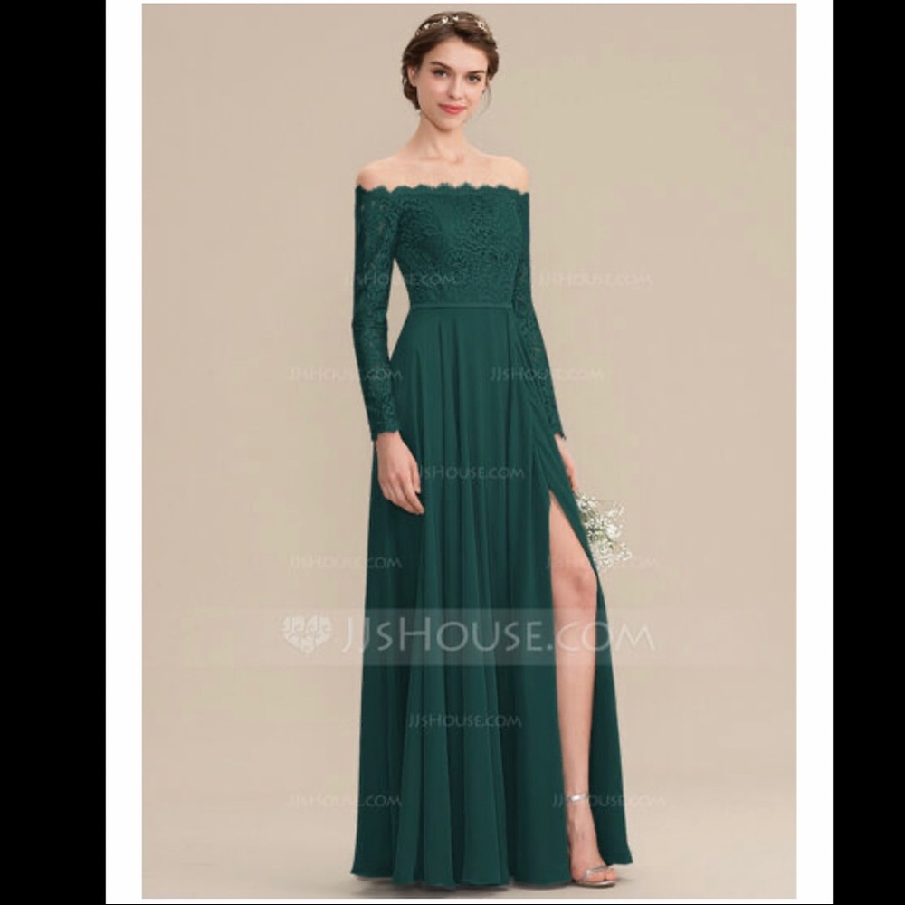 Green Chiffon Lace Bridesmaid Dress